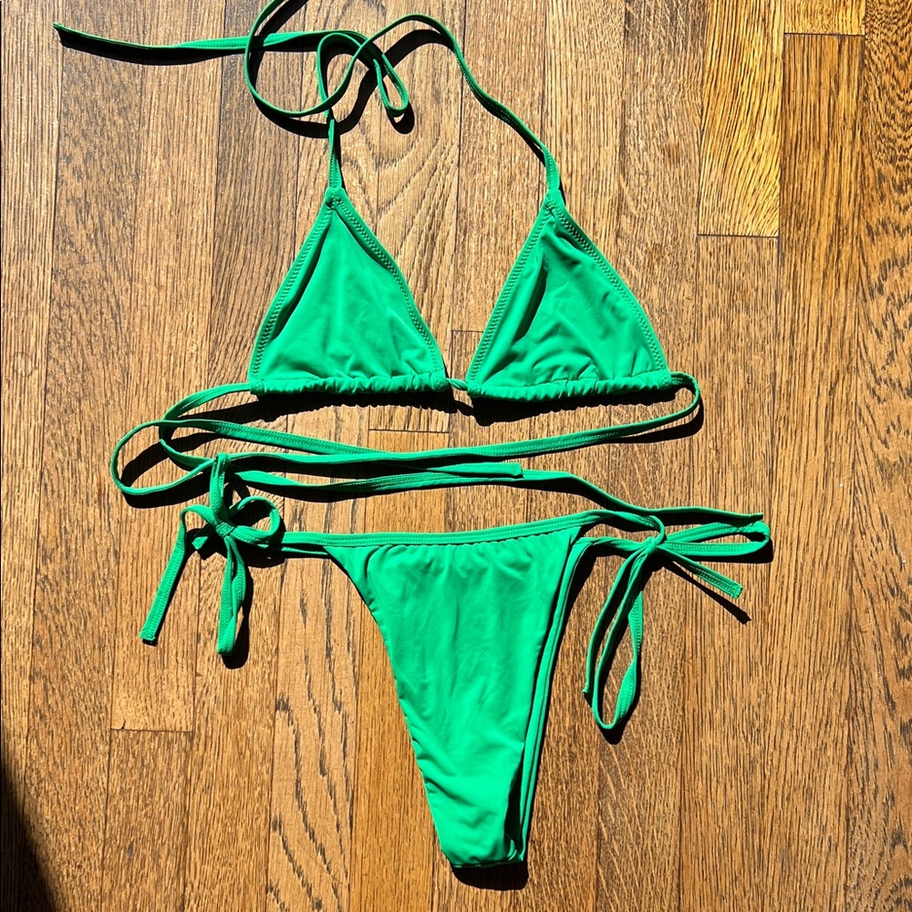 437 Swim Kelly Green Halter Bikini Set- small